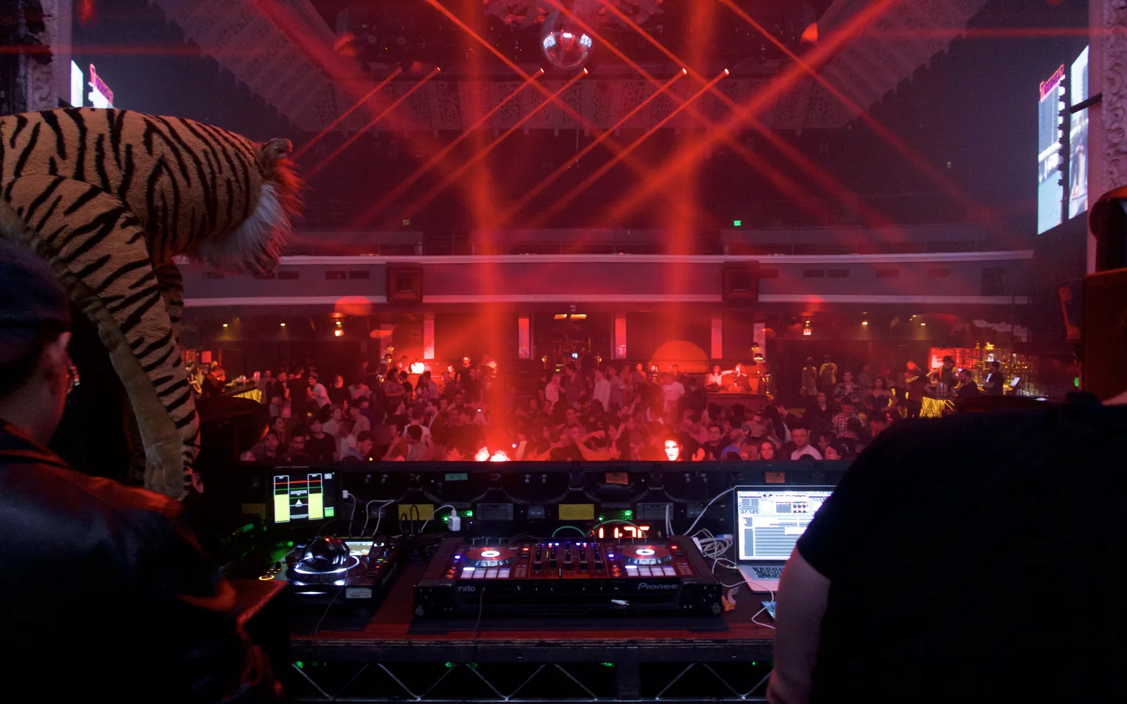 DJ performing at Club Tigerheat nightclub with crowd on the dance floor